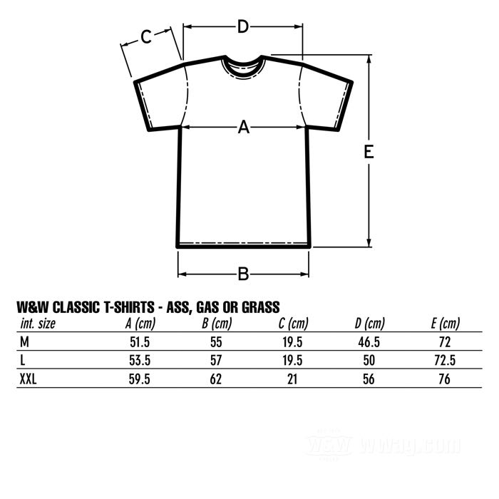 Camiseta »ASS, GAS OR GRASS« de W&W Cycles; algodón 180 g/m², negro; tamaño: XXL; hombres; manga corta; peso bruto: 215 g