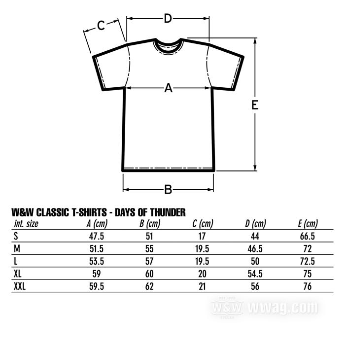T-shirt »DAYS OF THUNDER« by W&W Cycles; cotton 180 g/m², black; size: S; men; short sleeve; gross weight: 170 g