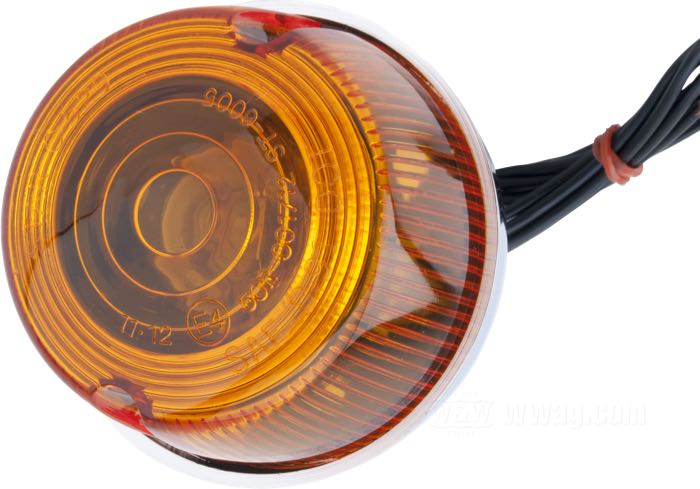 Intermitente; apropiado para FX y Sportster 1973-1985; metal, ámbar, cromado; Ø 3”; tipo de bombilla: P21W; rosca: 5/16”-24; casquillo: BA15s; reemplaza OEM HD 68515-77A; homologado E4; peso bruto: 20 g