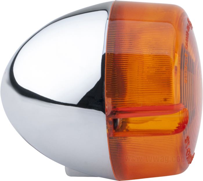Intermitente; apropiado para FX y Sportster 1986-2001; aluminio fundido, ámbar, cromado; tipo de bombilla: P21/5W; rosca: 5/16”-24; casquillo: BA15d; con bombilla 12 V; reemplaza OEM HD 68406-86C; homologado E4; peso bruto: 260 g