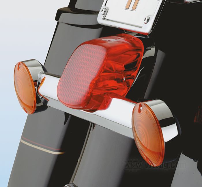 Lente para piloto trasero »Laydown«; apropiado para modelos 1973-1998, Softail →1999; vidrio acrílico, rojo; peso bruto: 200 g