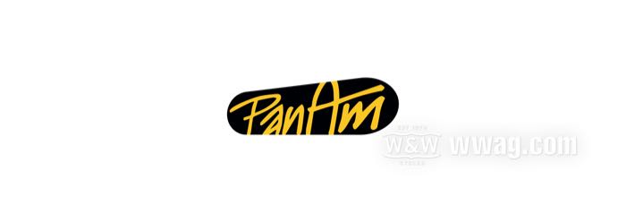 Aufkleber »PanAm« von PanAm; Vinyl, schwarz / gelb; Breite x Höhe: 50 x 17 mm; Bruttogewicht: 1 g