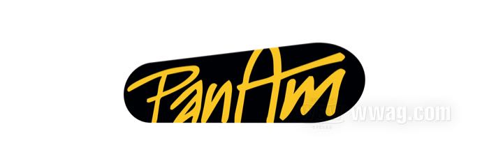 Aufkleber »PanAm« von PanAm; Vinyl, schwarz / gelb; Breite x Höhe: 90 x 30 mm; Bruttogewicht: 1 g