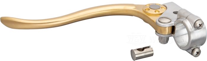 Hand clutch control »Deluxe« by Kustom Tech; brass / aluminum, satin finish; for Bowden cable; thread: M10 x 1.0; for handlebar Ø: 1 ”; Italy; gross weight: 352 g