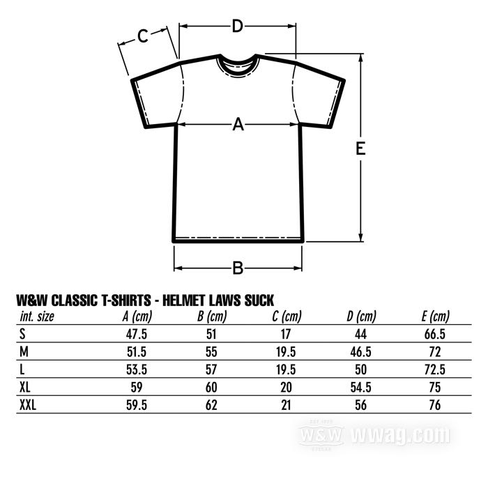 Camiseta »HELMET LAWS SUCK« de W&W Cycles; algodón 180 g/m², negro; tamaño: S; hombres; manga corta; peso bruto: 164 g