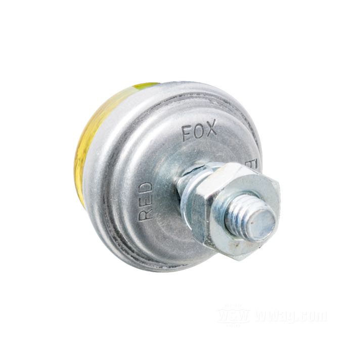 Reflector »Glo-Brite Saddlebag« by Red Fox; glass / steel / aluminum, yellow; length: 22.5 mm; Ø 25 mm; thread: #12-24; with nut and lockwasher; USA; gross weight: 19 g