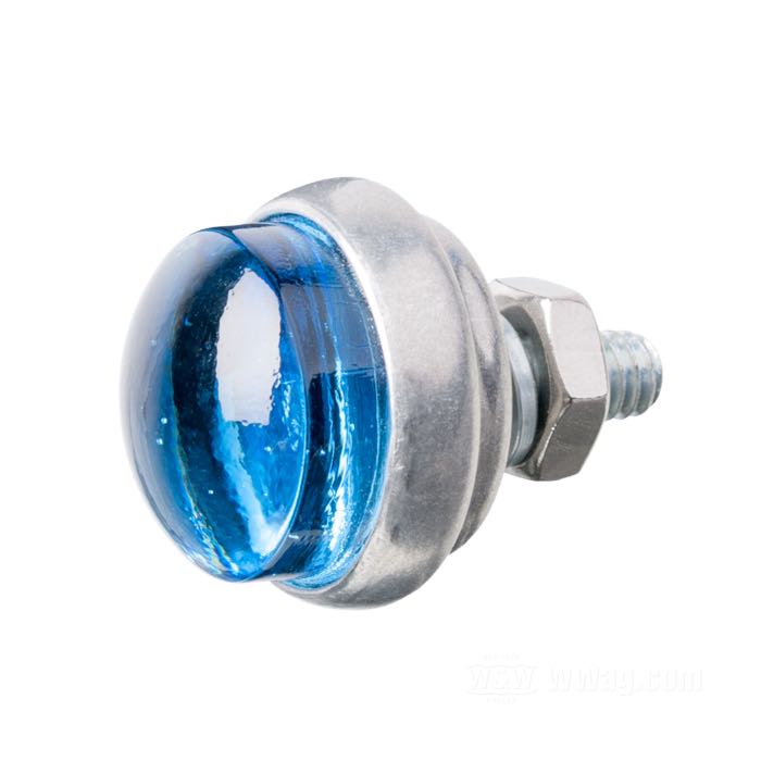 Reflector »Glo-Brite Saddlebag Original Style« by Red Fox; glass / steel / aluminum, light blue; length: 18 mm; Ø 25 mm; thread: #12-24; with nut and lockwasher; USA; gross weight: 19 g