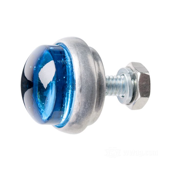 Reflector »Glo-Brite Saddlebag Original Style« by Red Fox; glass / steel / aluminum, light blue; length: 18 mm; Ø 25 mm; thread: #12-24; with nut and lockwasher; USA; gross weight: 19 g