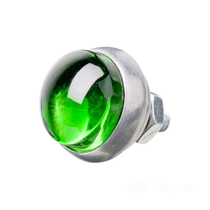 Reflector »Glo-Brite Saddlebag Original Style« by Red Fox; glass / steel / aluminum, green; length: 18 mm; Ø 25 mm; thread: #12-24; with nut and lockwasher; USA; gross weight: 19 g