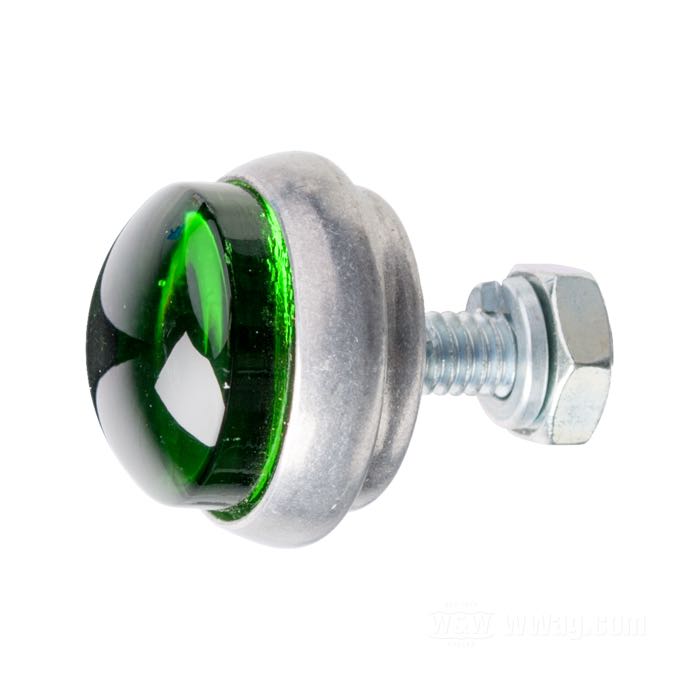 Reflector »Glo-Brite Saddlebag Original Style« by Red Fox; glass / steel / aluminum, green; length: 18 mm; Ø 25 mm; thread: #12-24; with nut and lockwasher; USA; gross weight: 19 g