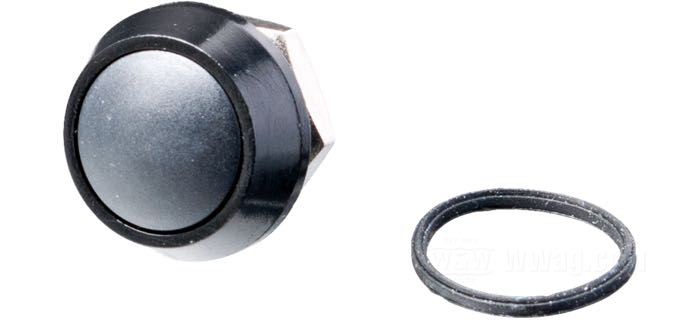 Button; for motogadget m.Switch; stainless steel, black; height: 7 mm; Ø 17.5 mm; thread: M12 x 1.0; with nut and O-ring; gross weight: 9 g