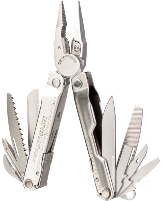 Herramienta multiusos »Rebar« de Leatherman; acero inoxidable, satinado; peso neto: 190 g; largo del mango: 100 mm; largo de la lama: 70 mm; acero de la lama: 420 HC; con estuche de cuero; EE. UU.; peso bruto: 269 g