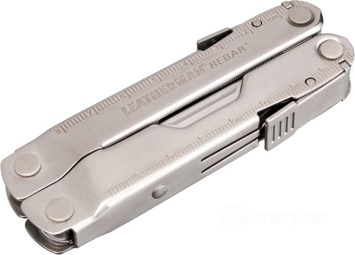 Herramienta multiusos »Rebar« de Leatherman; acero inoxidable, satinado; peso neto: 190 g; largo del mango: 100 mm; largo de la lama: 70 mm; acero de la lama: 420 HC; con estuche de cuero; EE. UU.; peso bruto: 269 g
