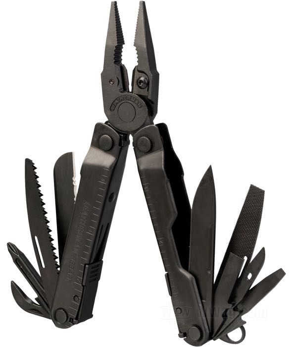 Pinza multiuso »Rebar« di Leatherman; acciaio inox, brunito; peso netto: 190 g; lunghezza chiuso: 100 mm; lunghezza lama: 70 mm; acciaio lama: 420 HC; con fodero di sicurezza da cintura in tessuto nylon; U.S.A.; peso lordo: 267 g