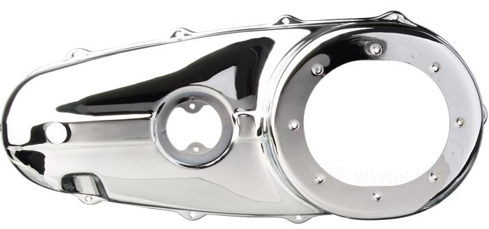 Äußerer Primärdeckel »Smooth«; passend für Big Twin 1955-1964; Stahlblech, verchromt; Höhe Motorritzelglocke außen (A): 66 mm; Höhe Kupplungsglocke innen (B): 75 mm; Höhe Kupplungsglocke außen (C): 79 mm; ersetzt OEM HD 60505-55; Bruttogewicht: 1.85 kg