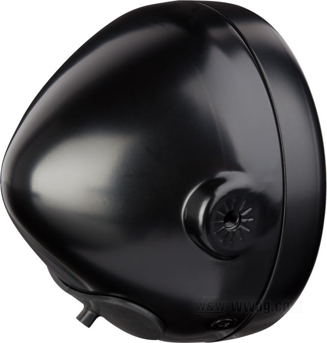 Headlight complete »Scrambler« by LSL; steel, black; depth: 125 mm; Ø 165 mm; for headlight insert (Ø): 5-3/4”; bulb type: H4 / W5W; 12 V; 60/55 W; socket: P43t / W2.1x9.5d; with 12 V bulb; with insert; with position light function; E4 approved; gross weight: 897 g