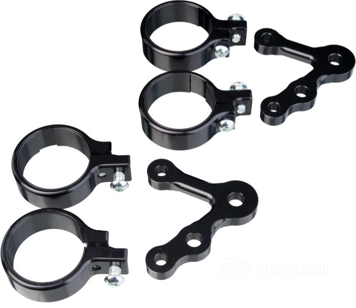 Headlight brackets »Six Days« by LSL; for Side mount headlight; with holes for turn signal mounting; billet aluminum, black anodized; length: 75 mm; for fork tubes Ø: 39 mm; gross weight: 233 g