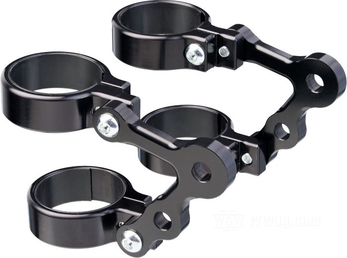 Headlight brackets »Six Days« by LSL; for Side mount headlight; with holes for turn signal mounting; billet aluminum, black anodized; length: 75 mm; for fork tubes Ø: 39 mm; gross weight: 233 g