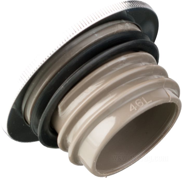 Bouchon de réservoir »Low Profile«; adaptable à FL(H) 1983-1984, FX 1983-1985, Softail 1984-1999; filetage à gauche; aluminium, chromé; Ø 67 mm; sans aération; poids brut: 107 g