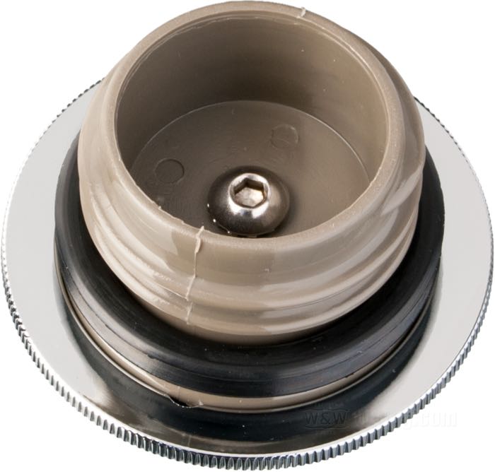 Bouchon de réservoir »Low Profile«; adaptable à FL(H) 1983-1984, FX 1983-1985, Softail 1984-1999; filetage à gauche; aluminium, chromé; Ø 67 mm; sans aération; poids brut: 107 g