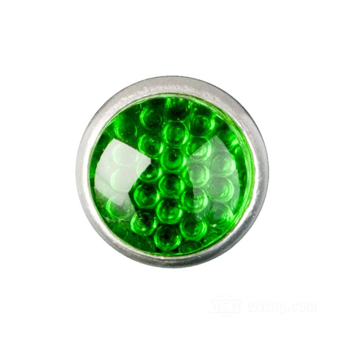 Reflector »Glo-Brite Saddlebag« by Red Fox; glass / steel / aluminum, green; length: 22.5 mm; Ø 25 mm; thread: #12-24; with nut and lockwasher; USA; gross weight: 17 g
