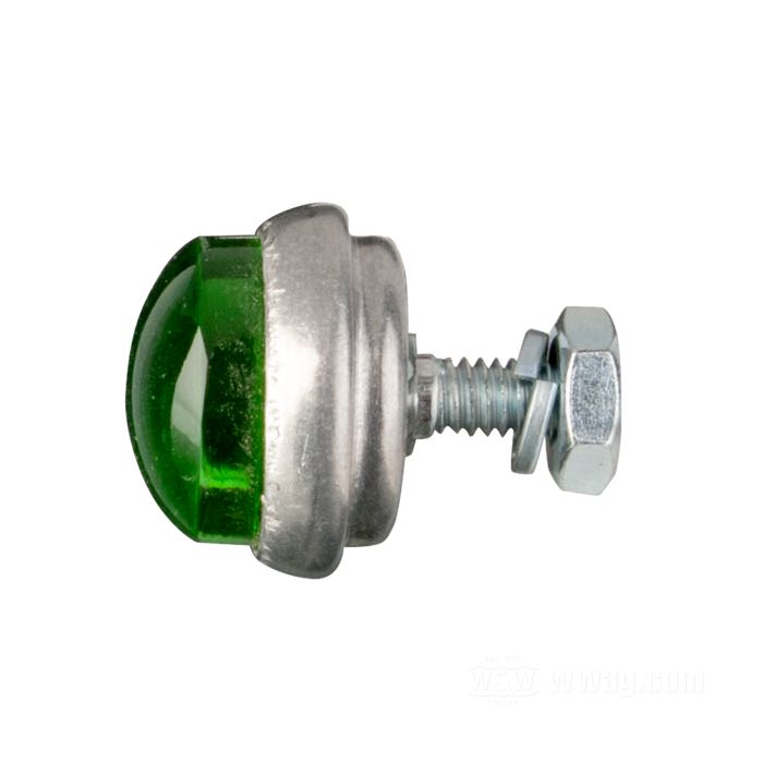 Reflector »Glo-Brite Saddlebag« by Red Fox; glass / steel / aluminum, green; length: 22.5 mm; Ø 25 mm; thread: #12-24; with nut and lockwasher; USA; gross weight: 17 g