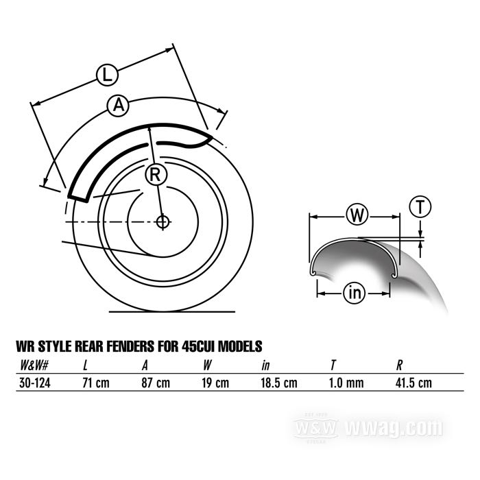Parafango posteriore »WR«; atto per modelli 45cui/750cc 1937-1952; acciaio, naturale; peso lordo: 2.44 kg