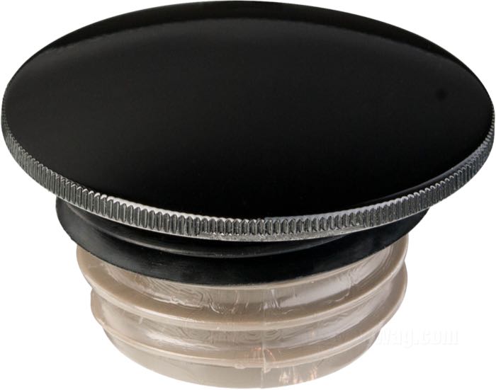 Bouchon de réservoir »Low Profile«; adaptable à FL(H), FX 1983-1984; Sportster 1983-2020 (sauf modèles pour l'Asie 2017-2020); Softail 1984-2017 (sauf modèles FXFB); FXRL, FXRS 1987→; Dyna 1992→; FLHR 1994-2017; filetage à droite; aluminium, noir; Ø 67 mm; avec aération; poids brut: 107 g