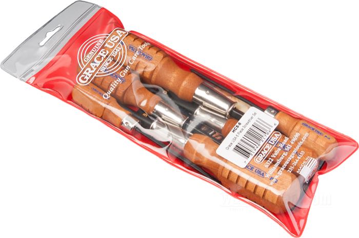 Screwdriver set by Grace USA; chrome-vanadium steel / hardwood, browned ; 6 pieces; with vinyl storage pouch; USA; gross weight: 310 g