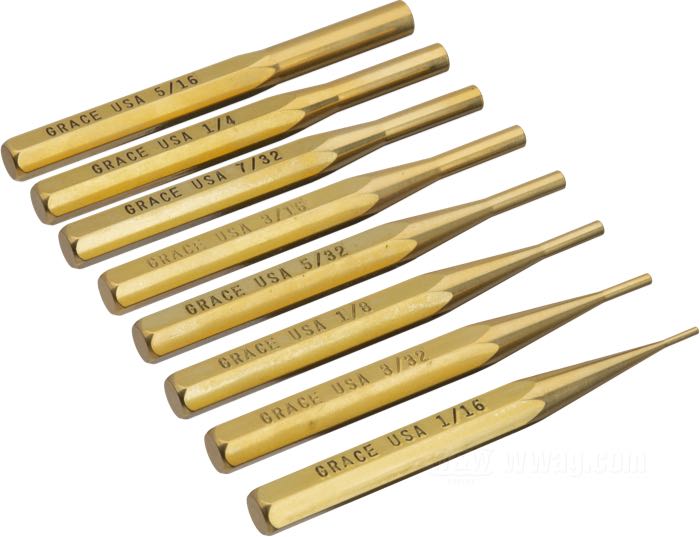 Grace USA 8 Piece Brass Roll Pin Punch Set