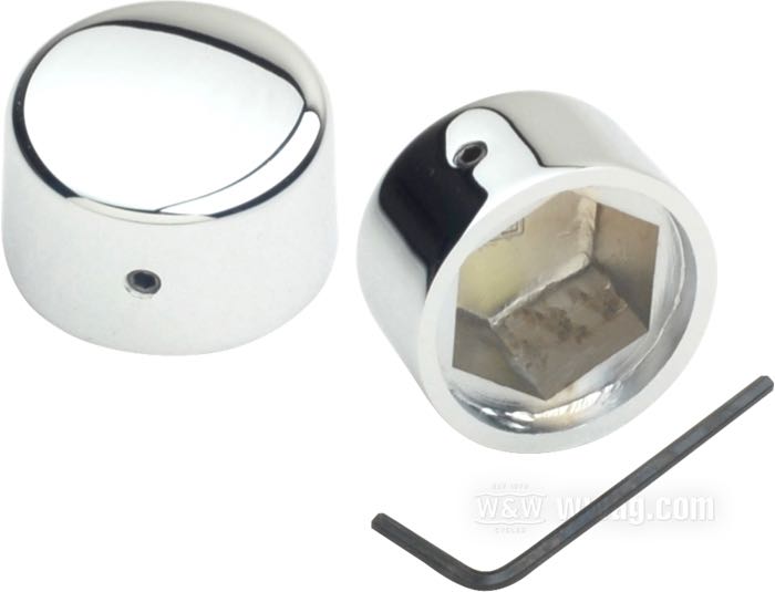 Axle cover; for rear axle; fits Sportster 1981-1987, FL 1981-1984, FX 1981-1985, FXWG 1982-1986, FXST/FLST 1984-1988, FXR 1982-1987, FLT 1980-1987; for 1-1/8” and 1” hex; steel, chrome-plated; gross weight: 180 g