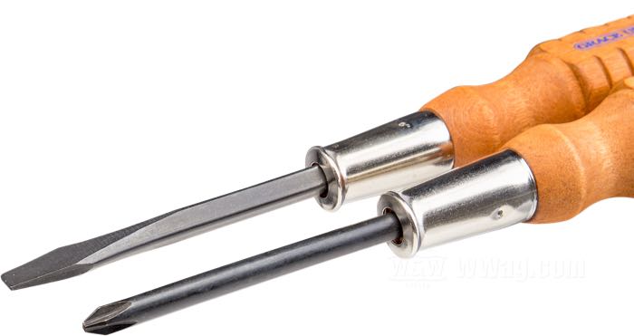 Screwdriver set by Grace USA; chrome-vanadium steel / hardwood, browned ; 6 pieces; with vinyl storage pouch; USA; gross weight: 310 g