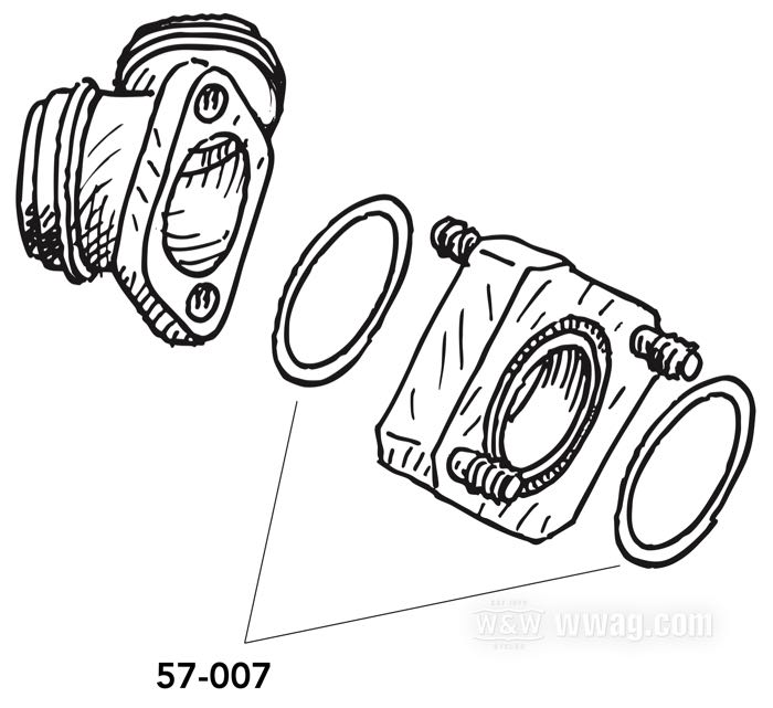 O-Ring von James Gaskets; für Drosselklappen-Vergaser / Adapter / Ansaugstutzen; passend für Big Twin 1967-1970, Sportster 1966-1971; Gummi; ID x AD: 48.4 x 53.4 mm, 2.5 mm stark; ersetzt OEM HD 11107; Bruttogewicht: 10 g