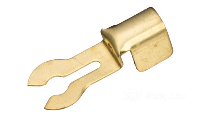 Anschlussklemme »Gabel-Öffnung« von Brillman; für 7 mm Zündkabel; zum Crimpen; Messing, blank; Länge: 34 mm; USA; Bruttogewicht: 3 g