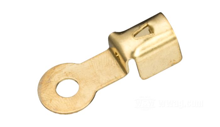 Anschlussklemme »Ringöse« von Brillman; für 7 mm Zündkabel; zum Crimpen; Messing, blank; Länge: 31.5 mm; Ø 5 mm; USA; Bruttogewicht: 3 g