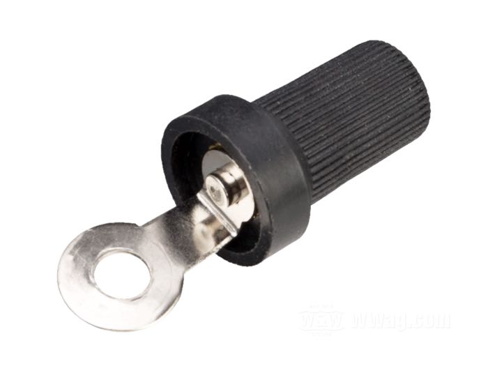 Anschlussklemme »Ringöse« von Brillman; für 7 mm Zündkabel; zum Verschrauben; Messing, vernickelt; Länge: 40 mm; Ø 5 mm; USA; Bruttogewicht: 8 g