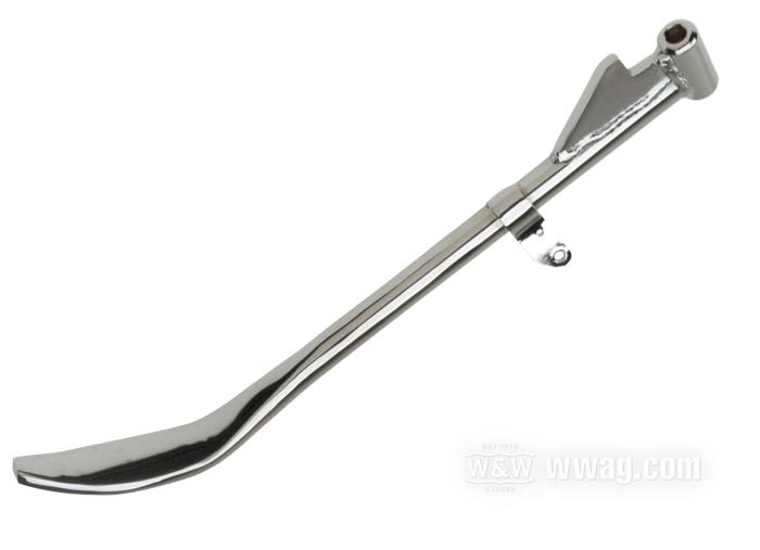 Jiffy stand leg »flat tip«; fits Sportster 1989-2003, except Hugger 1992-2003; steel, chrome-plated, standard length; Length according to drawing: 29 cm; replaces OEM HD 50006-89; gross weight: 750 g