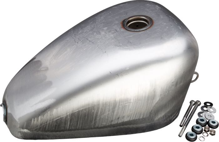 Gas tank »King«; fits Sportster 1995-2003; steel, bare; volume: 11.7 l; required gas cap: 1 x vented / screw-in 1983→; required petcock: M22 x 1; required petcock: M22 x 1; with rubber mounts; gross weight: 4.87 kg