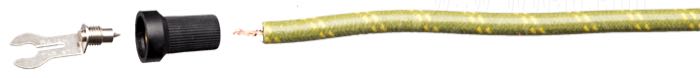 Anschlussklemme »Gabel-Öffnung« von Brillman; für 7 mm Zündkabel; zum Verschrauben; Messing, Kunststoff, vernickelt; Länge: 47 mm; USA; Bruttogewicht: 8 g