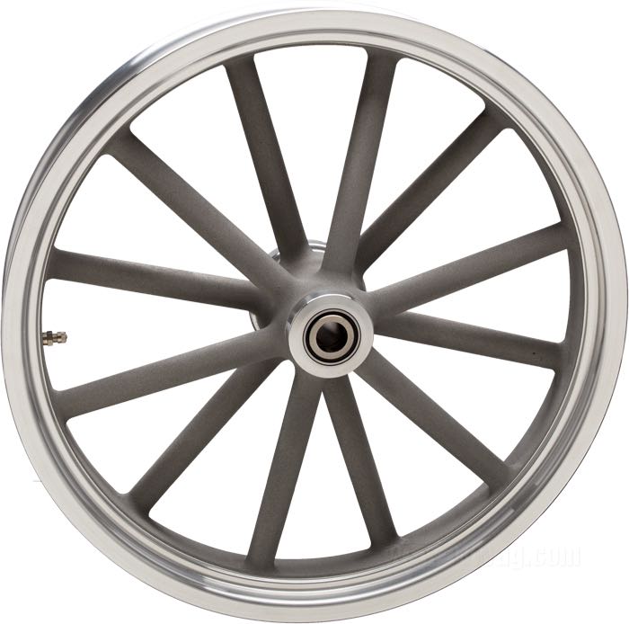 Rueda delantera »MAG-12« de Cannonball; aluminio fundido, acabado MAG; buje delantero adaptado, tipo FX/XL 2008→ SF; Ø cuello de centrado: 50 mm; brida única, roscas de 5/16”-18; 2.5x19 ”; Ø del eje: 25 mm; válvola de metal central; certificado, homologado JWL (JASO); Alemania; peso bruto: 7.4 kg