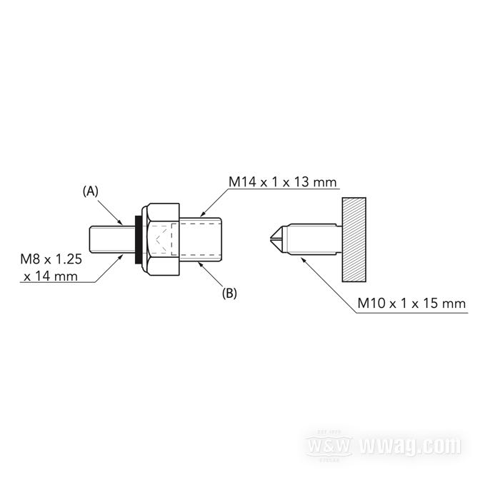 Battery switch »Kill Bill« by Bates; steel, zinc plated, terminal: M8 x 1.25, mount: M14 x 1, thumb screw: M10 x 1; length: 56 mm; 75 A; with Bakelite thumb screw; gross weight: 80 g