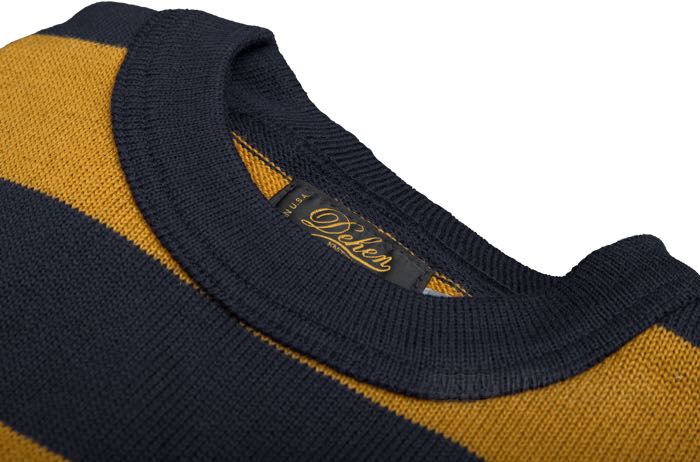 Sweater »Naval Crew« de Dehen; tricotage de laine, bleu foncé / vieil or; taille: S; USA; poids brut: 730 g
