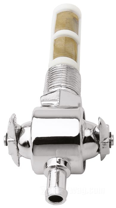 Rubinetto benzina; atto per modelli 1966-1974; zinco pressofuso, cromato, con riserva; condotto benzina: 1/4”; filettatura: 3/8”-18 NPT; rimpiazza OEM HD 62125-55B; peso lordo: 160 g
