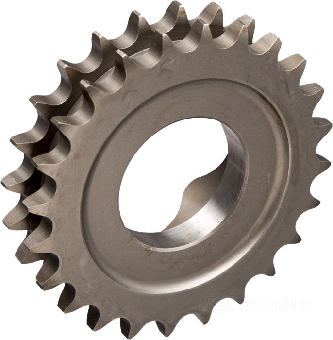 Piñón motor; apropiado para FXRS/T 1985-1986, FXRD 1986, FXR 1987-1993, Touring 1985-1993, Softail y Dyna 1993; con corona de compensación; acero; número de dientes: 24; reemplaza OEM HD 40269-85; peso bruto: 779 g