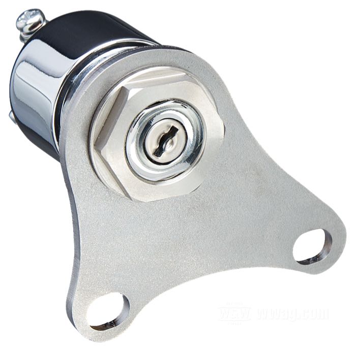 Halter von Bates; für Zündschlösser Typ FX/XL; passend für 4-Gang Big Twins; Stahl, blank, Abstand Montagebohrungen: 50 mm; Bruttogewicht: 57 g