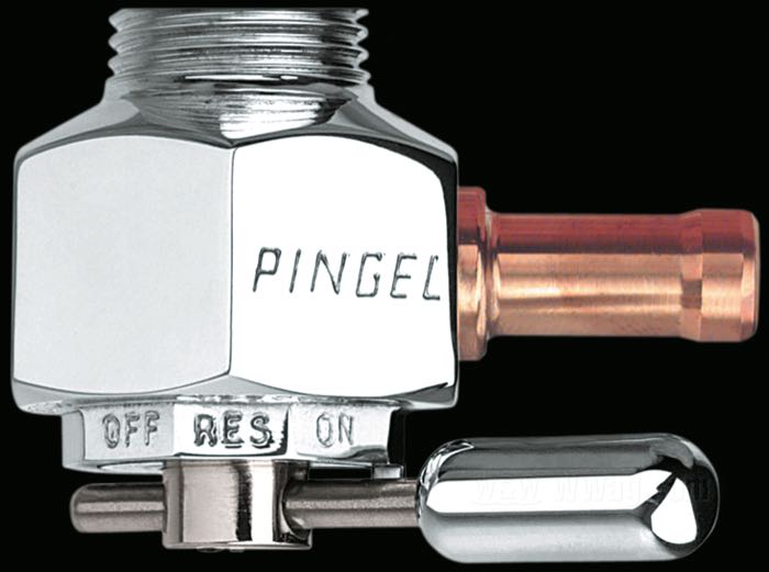 Benzinhahn »Classic« von Pingel; Aluminium, poliert; Auslass-Stellung: 90°; benötigte Benzinleitung: 5/16”; Gewinde: M22 x 1; USA; Bruttogewicht: 167 g