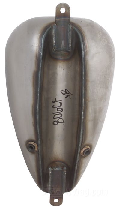 Gas tank »Captain America« by Paughco; steel, bare; volume: 8.5 l; required gas cap: cam-style 1955-1982; required petcock: 2 x 1/4” NPT; gross weight: 3.9 kg
