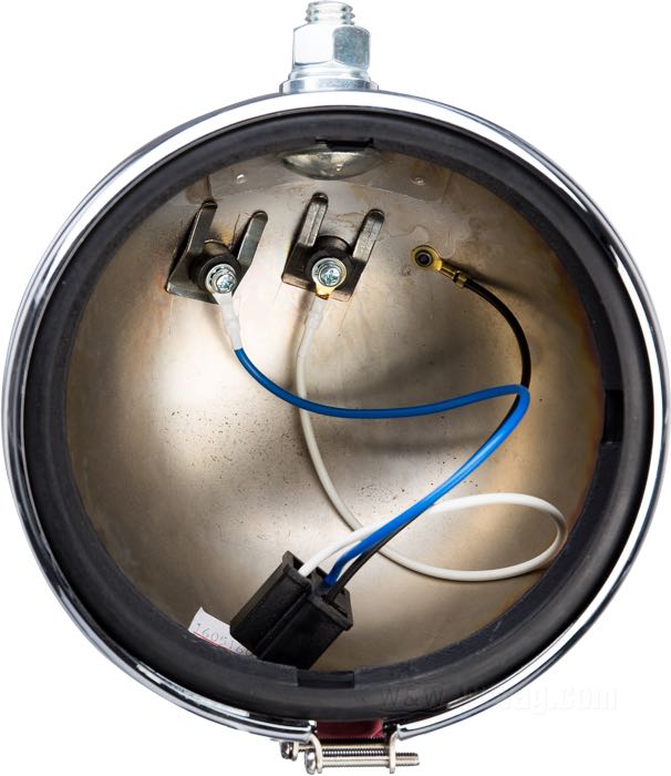 Scheinwerfer-Gehäuse; passend für Sportster 1963-1974, FX 1971-1974; Stahl, schwarz; Tiefe: 95 mm; Ø 152 mm; für Scheinwerfereinsatz (Ø): 5-3/4”; ersetzt OEM HD 67703-63 und 67733-72; Taiwan; Bruttogewicht: 455 g