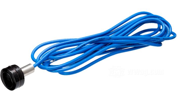 Pulsador »Micro«; acero inoxidable, negro, con cable azul; Ø 11.1 mm; rosca: M6; con un cable; peso bruto: 20 g