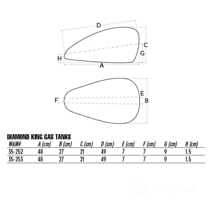 Serbatoio di benzina »Diamond King«; atto per Sportster 2004-2006; acciaio, naturale; volume: 12.5 l; tappo necessario: 1 x ventilato / screw-in 1983→; rubinetto necessario: M22 x 1; peso lordo: 6.01 kg